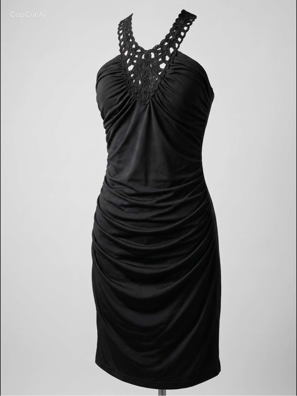Black Crochet Halter Ruched Bodycon Dress